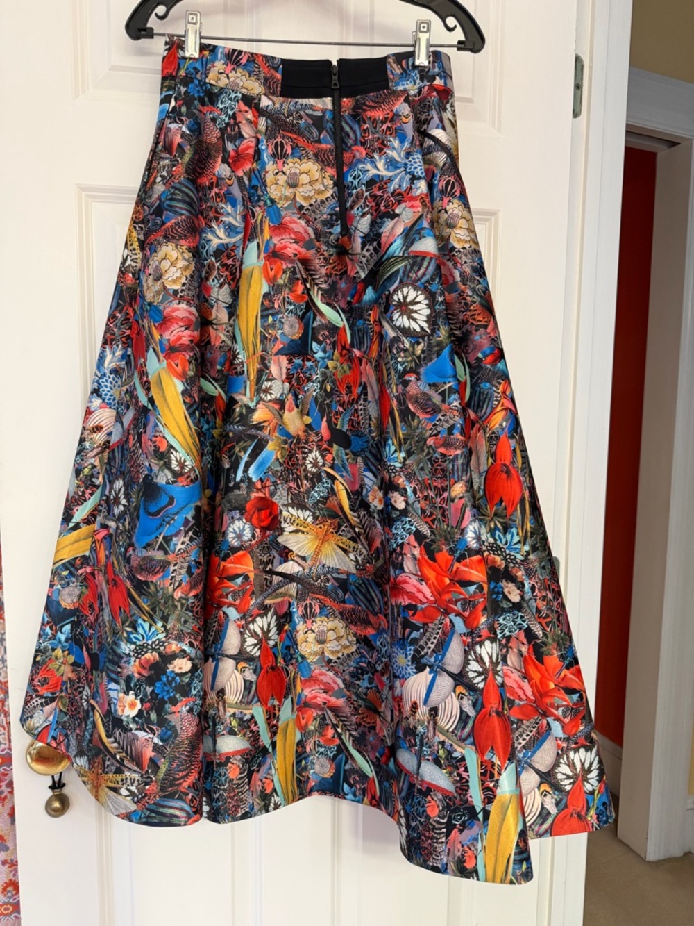 Alice + Olivia Vibrant Floral & Bird A-Line Skirt - Red, Blue, NWT -Sz 4